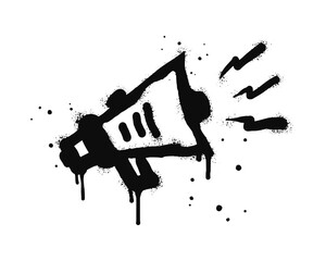 Fototapeta premium Spray painted graffiti megaphone on black over white. loudspeaker doodle illustration. isolated on white background