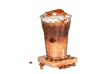 Ice Mocha coffee serving on sack in concept white background and isolate style.