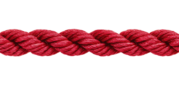 Close-up of a crimson rope.  Textured, twisted strands create a vibrant, bold design