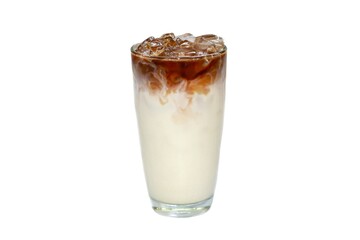 Ice latte coffee serving on wooden plate with isolated and white background concept.