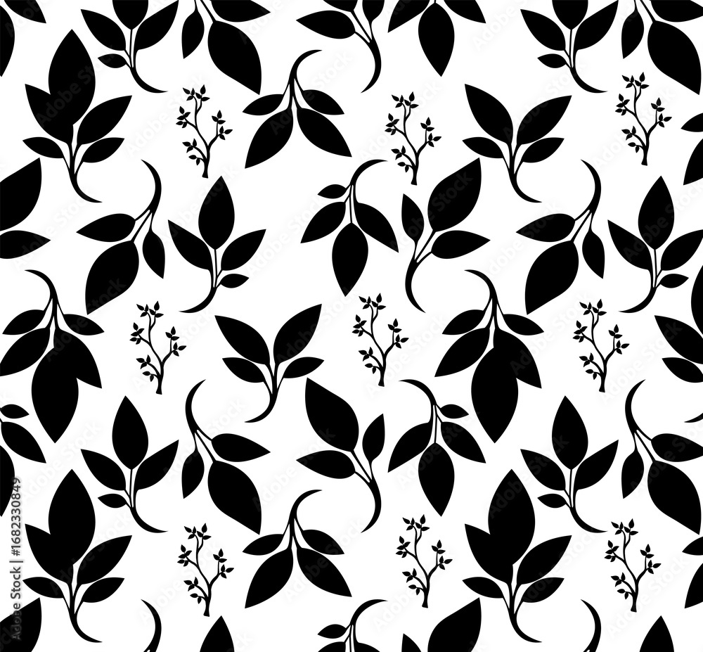 Poster leaves and branches vector seamless pattern. brush leaves and twigs. olive, sage or eucalyptus branc