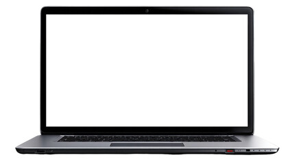 Laptop with blank white screen.  Grey metal body