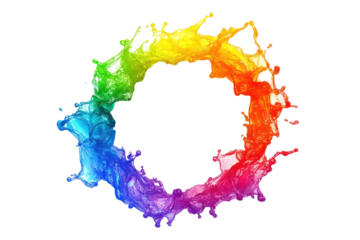 Colorful paint splash ring isolated on transparent background. Rainbow colorful watercolor splash in ring shape isolated on white background.