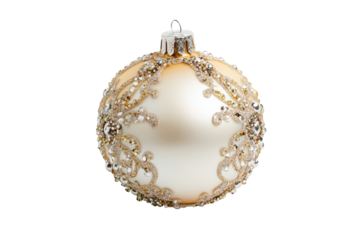 Elegant ornate christmas ornament isolated on transparent background. Round christmas decoration circle isolated on white background.