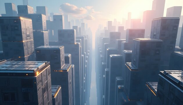 Endless futuristic metropolis with abstract high-rise architecture
