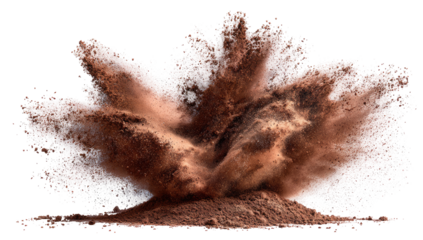 A powerful explosion of brown dirt, radiating outward in a chaotic, dynamic burst