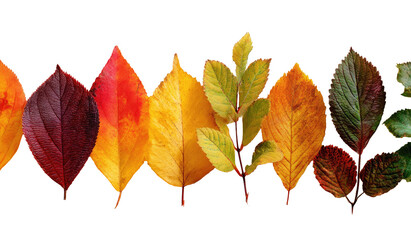 Autumn leaves in a gradient of colors against a dark background