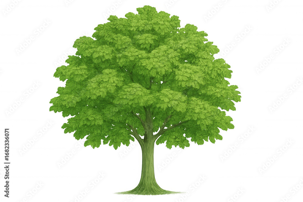 Poster green tree with leaves and trunk, isolated on transparent background, perfect for image compositing 