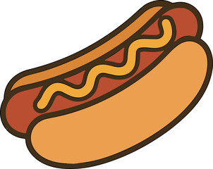 Simple Cartoon Hotdog with Mustard Illustration for Food Related Content