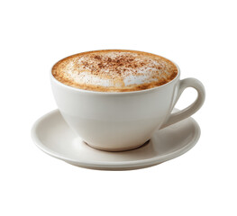 Creamy cappuccino in a white ceramic cup and saucer