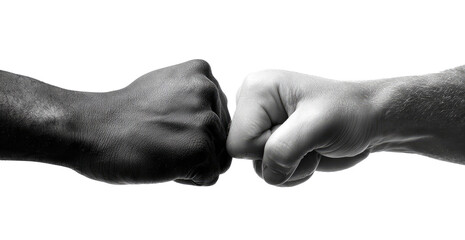 Two fists, black and white, touching