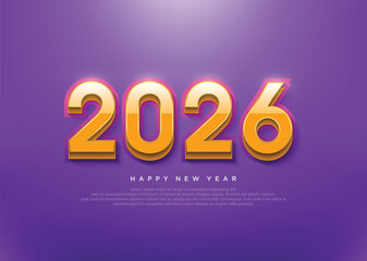 Happy new year 2026 background with shiny orange 3d numbers.