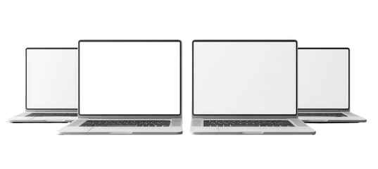 Row of four blank laptop screens