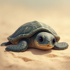 Tender Sea Turtle Hatchling Vector – Baby Tinglar Emerging with Fragile Features