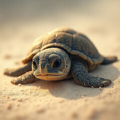Tender Sea Turtle Hatchling Vector – Baby Tinglar Emerging with Fragile Features