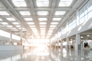 White, modern, empty hall. Sunlight streams in