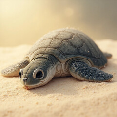 Tender Sea Turtle Hatchling Vector – Baby Tinglar Emerging with Fragile Features
