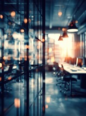 Blurry modern office interior, sunlit space