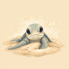 Tender Sea Turtle Hatchling Vector – Baby Tinglar Emerging with Fragile Features