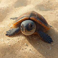Tender Sea Turtle Hatchling Vector – Baby Tinglar Emerging with Fragile Features