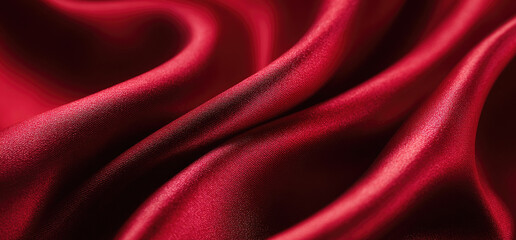 Obraz premium Close-up view of deep red silk fabric with soft, flowing folds