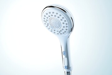 Showerhead Chrome-trimmed, ergonomic handheld sprayer on white backdrop