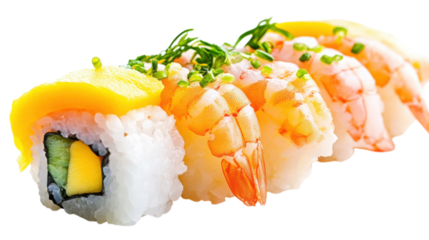 Sushi Rolls with Mango and Shrimp isolated on a Transparent or white Background