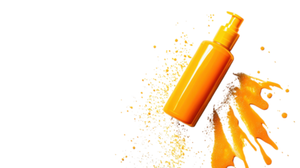 Sunscreen Bottle with Splash isolated on a Transparent or white Background