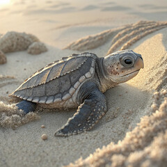 Tender Sea Turtle Hatchling Vector – Baby Tinglar Emerging with Fragile Features