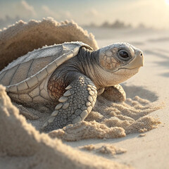 Tender Sea Turtle Hatchling Vector – Baby Tinglar Emerging with Fragile Features