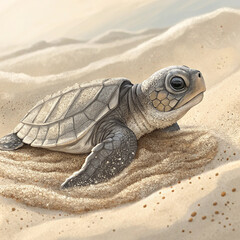 Tender Sea Turtle Hatchling Vector – Baby Tinglar Emerging with Fragile Features