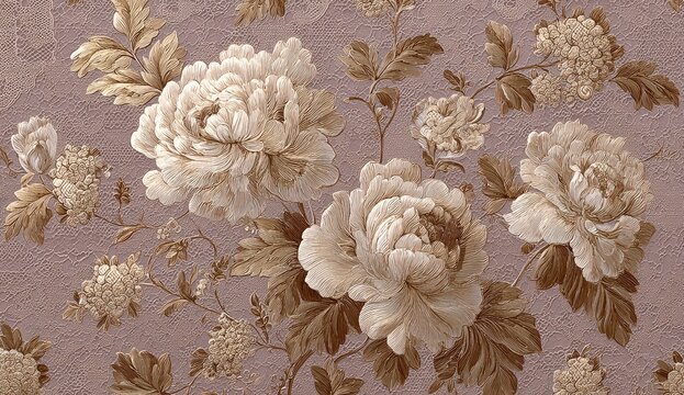 Fototapeta Vintage cream flowers on mauve textured background
