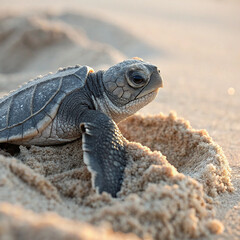 Tender Sea Turtle Hatchling Vector – Baby Tinglar Emerging with Fragile Features
