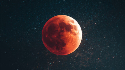 Obraz premium Lunar Eclipse Red Moon in Starry Sky