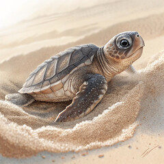 Tender Sea Turtle Hatchling Vector – Baby Tinglar Emerging with Fragile Features