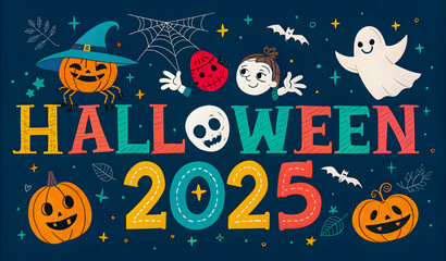 Halloween 2025 Celebration Poster Featuring Spooky Elements and Seasonal Decorations

