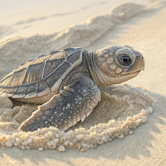 Tender Sea Turtle Hatchling Vector – Baby Tinglar Emerging with Fragile Features