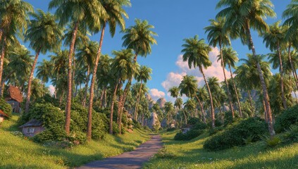 Tropical path lined with palm trees