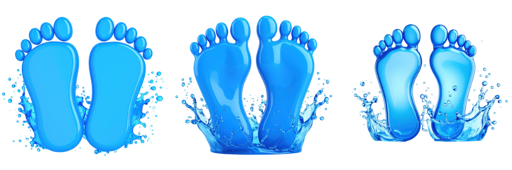 3D Plastic Style Icon of Aqua Feet Splashing Water Isolated on Transparent Background