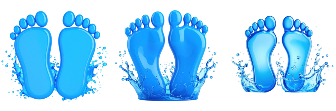 3D Plastic Style Icon of Aqua Feet Splashing Water Isolated on Transparent Background