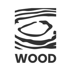 Square monochrome oak slab, hand drawn logo, cut of wood for carpentry workshop, loft product. Modern black minimalist icon, abstract texture. Isolated flat vector EPS10