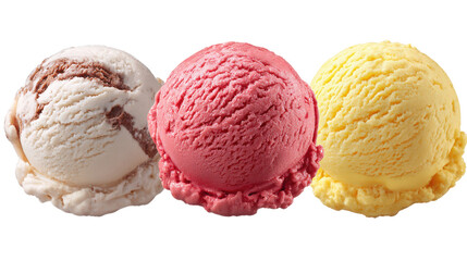Trio of Ice Cream Scoops  isolated on a Transparent or white Background