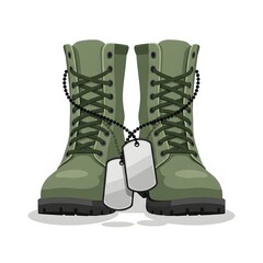 Military Boots and Dog Tags Illustration, Symbol of Service and Dedication to Duty and Country
