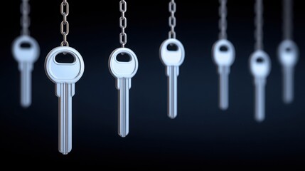 Hanging keys create an intriguing visual against a dark background, symbolizing access and security.
