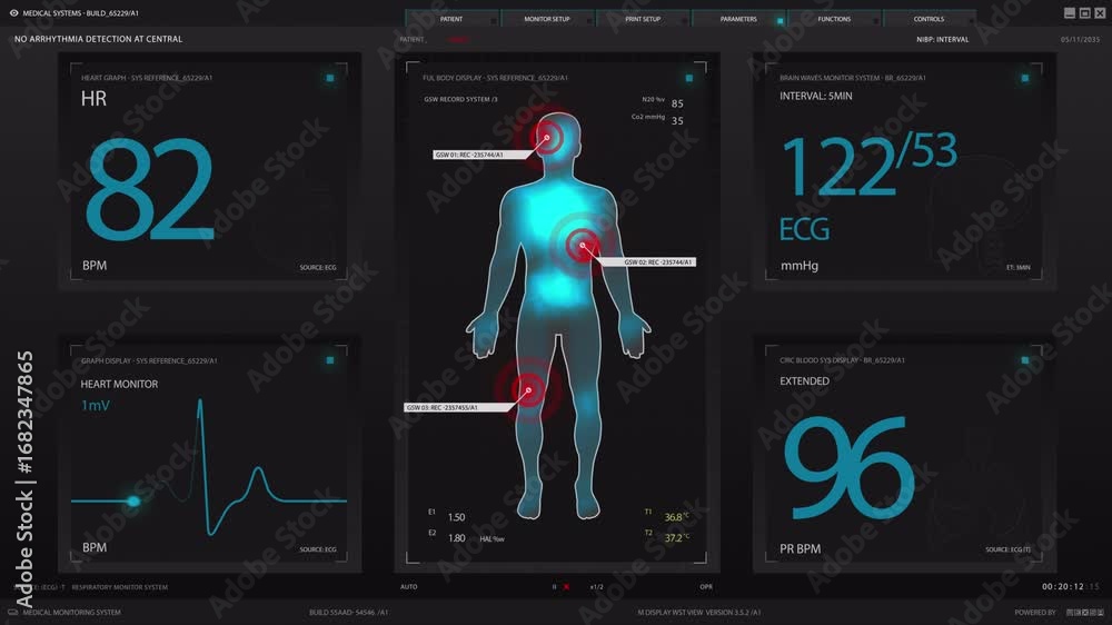 Aufkleber advanced medical monitoring system displaying patient vitals and body scan analysis