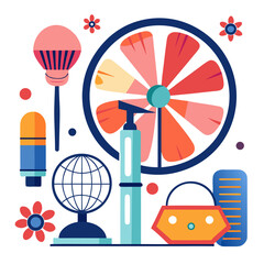 A colorful image of various items related to beauty and fashion