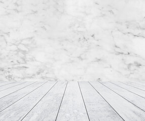 White wood and white stone wall, empty room, space for background
