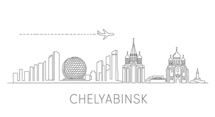 Naklejka premium Chelyabinsk Skyline Line art Vector.