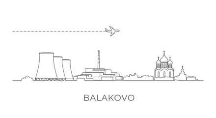 Fototapeta premium Balakovo with Russia Skyline, Line Art, and Minimalist.