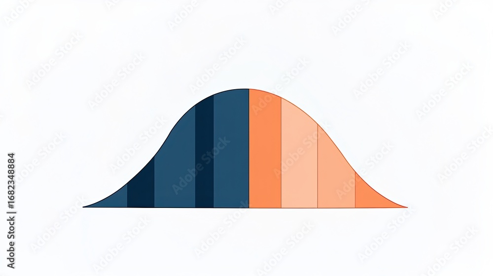 Poster a minimalist graph featuring a bell curve with alternating shades of blue and orange, representing d